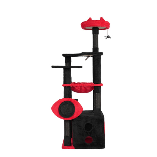 US Local Halloween 53" Large Cat Tree, Gothic Cat Tower with Padded Perch, Spacious Condo, Comfy Hammock, Scratching Post, Hanging Toy for Indoor Cats, Red & Black