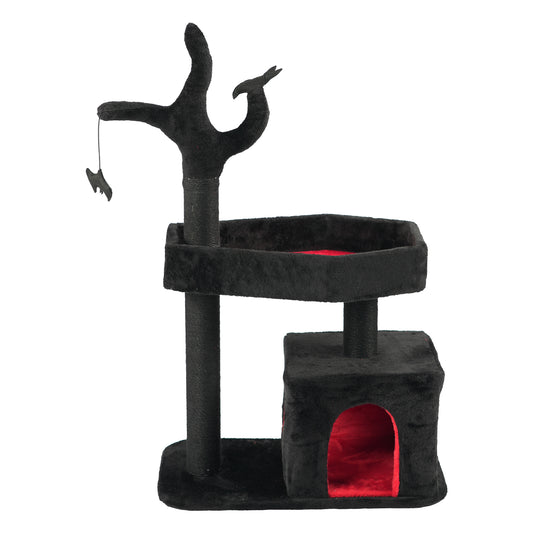US Local Halloween 44.5" Heavy Duty Gothic Cat Tree Large Cat Tower Cat Tree for Indoor Cats Spacious Cat Condo Coffin for Large Cats Scratching Posts Hanging Ball Pet Activities Platform Cat Furniture