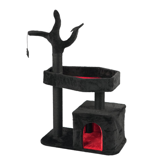 US Local Halloween 44.5" Heavy Duty Gothic Cat Tree Large Cat Tower Cat Tree for Indoor Cats Spacious Cat Condo Coffin for Large Cats Scratching Posts Hanging Ball Pet Activities Platform Cat Furniture