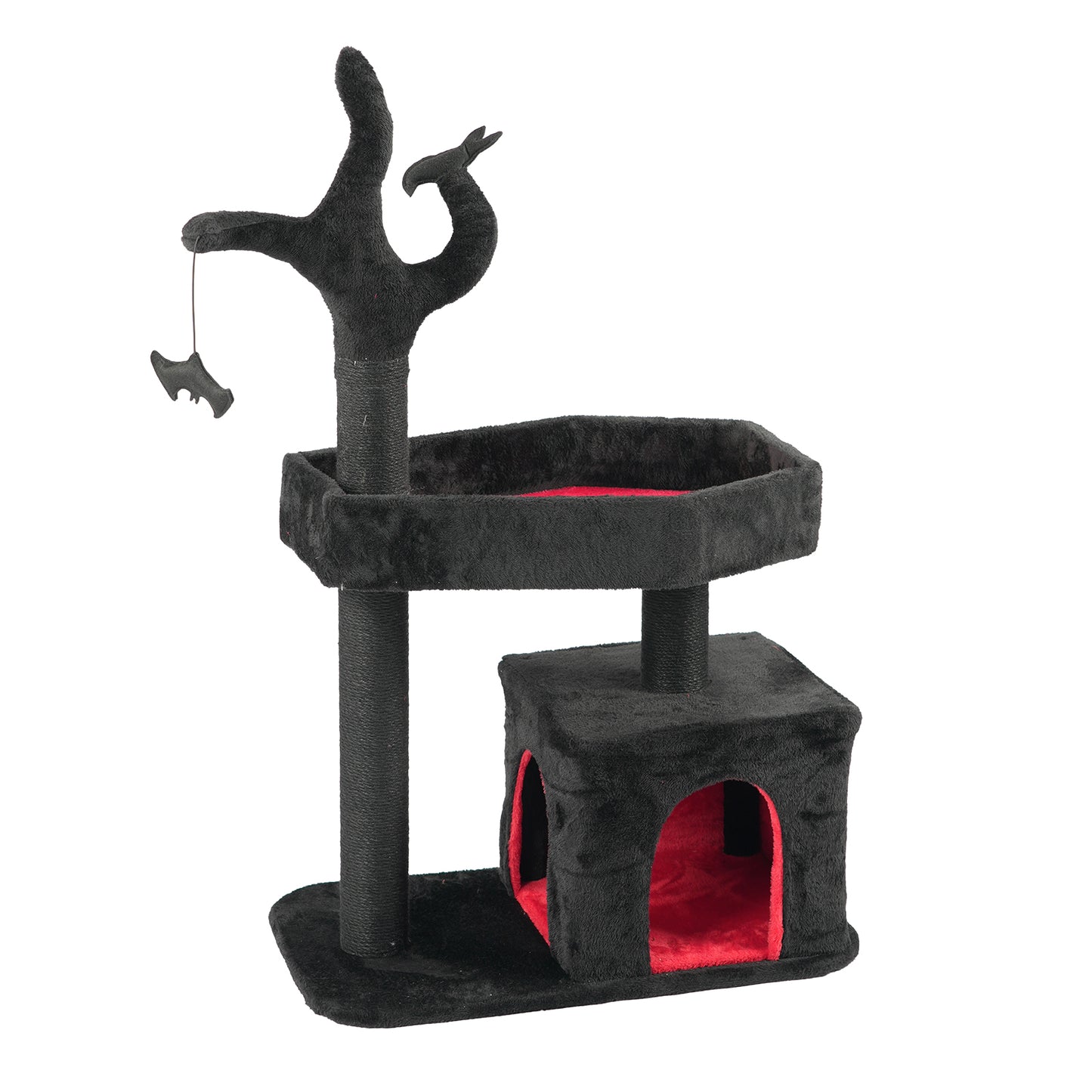 US Local Halloween 44.5" Heavy Duty Gothic Cat Tree Large Cat Tower Cat Tree for Indoor Cats Spacious Cat Condo Coffin for Large Cats Scratching Posts Hanging Ball Pet Activities Platform Cat Furniture