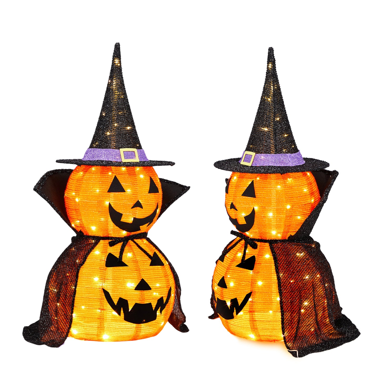 US Local 2Packs 3FT Halloween Collapsible Lighted Pumpkin Decoration, 176 LED Pop-Up Pumpkin Lamp with Cape, Plug in Halloween Jack-O-Lantern with Metal Stand for Indoor Outdoor Garden Patio Party Decor