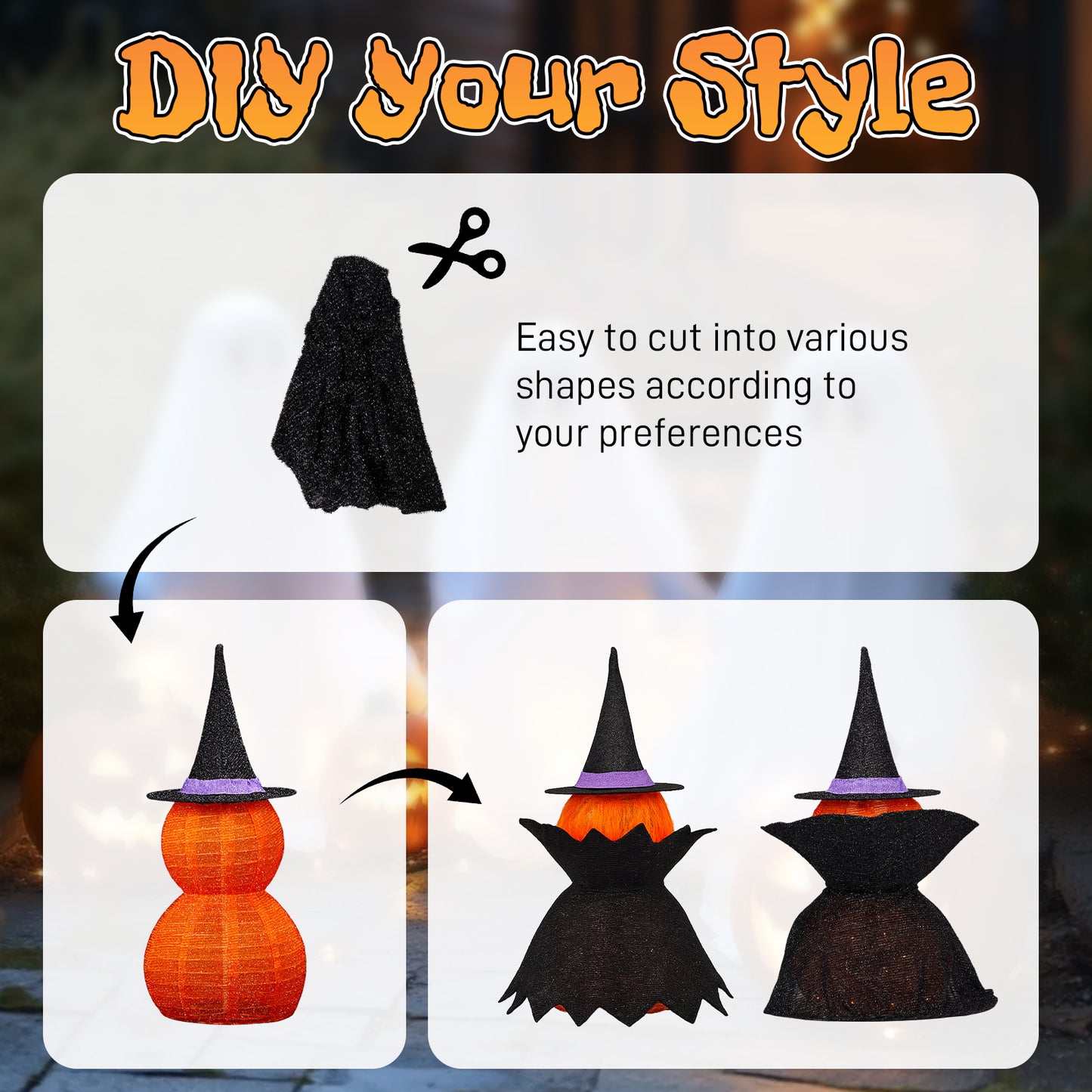 US Local 2Packs 3FT Halloween Collapsible Lighted Pumpkin Decoration, 176 LED Pop-Up Pumpkin Lamp with Cape, Plug in Halloween Jack-O-Lantern with Metal Stand for Indoor Outdoor Garden Patio Party Decor