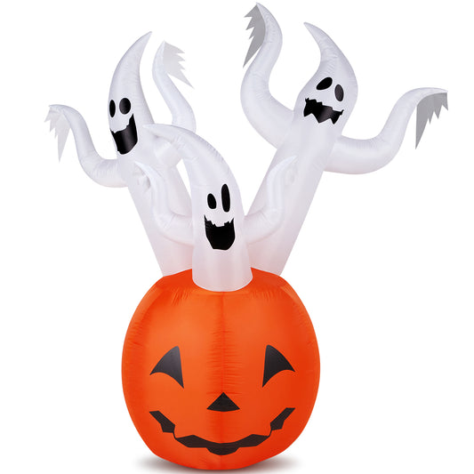 US Local 5.9 FT Halloween Inflatable Pumpkin Ghost Outdoor Decorations, Scary Blow up Yard Decor with Built-in LED Lights for Holiday Party Yard Lawn Garden Decor Indoor Outdoor