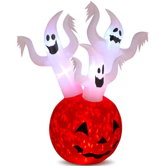 US Local 5.9 FT Halloween Inflatable Pumpkin Ghost Outdoor Decorations, Scary Blow up Yard Decor with Built-in LED Lights for Holiday Party Yard Lawn Garden Decor Indoor Outdoor