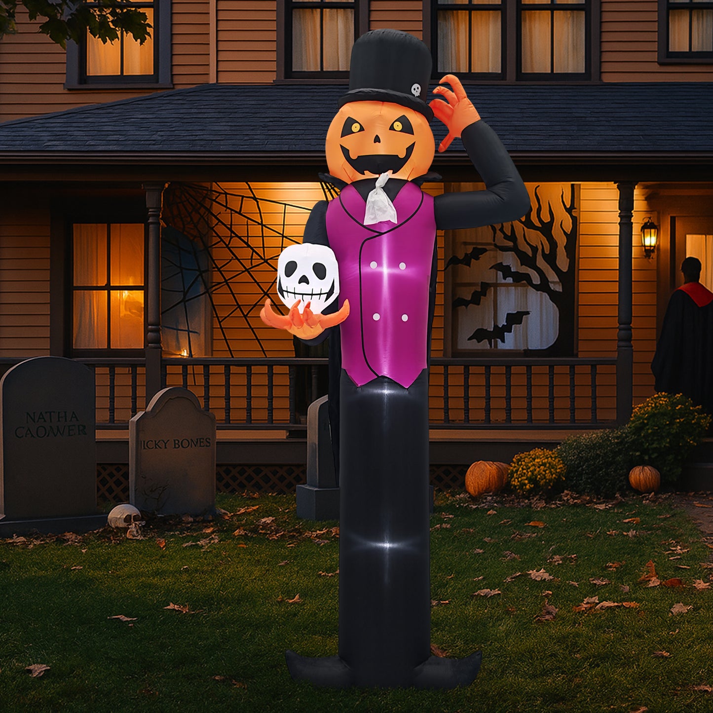 US Local 12FT Giant Halloween Inflatable Blow Up Decorations, Pumpkin Man Holding Skull with Built-in LEDs for Holiday Party Garden Lawn Yard Patio Décor