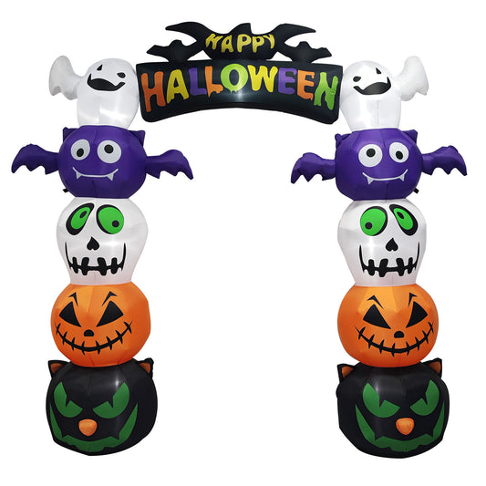 US Local 8.2 FT Cute Halloween Inflatables Pumpkin Archway Outdoor Decoration, Giant Blow up Yard Arch Decorations with Built-in LED Lights for Holiday Party Front Yard Lawn Garden Decor