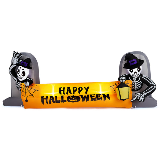 US Local 9.6FT Large Halloween Inflatable Decorations Skeleton Tombstone Banner, Outdoor Decorations Blow Up Yard Decor with Built-in LEDs for Halloween Holiday Party Outdoor Garden Yard Lawn Decor