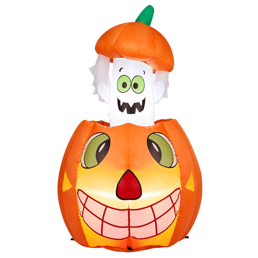 US Local 2.8 FT Halloween Inflatables Animated Pumpkin Ghost, Outdoor Decorations Blow Up Yard Decor with Built-in LEDs for Indoor Party Garden Lawn Decor