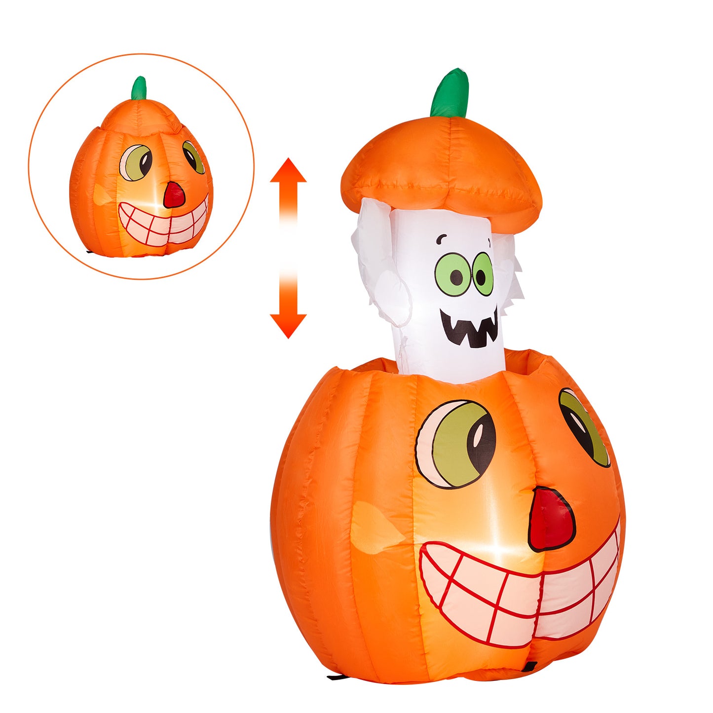 US Local 2.8 FT Halloween Inflatables Animated Pumpkin Ghost, Outdoor Decorations Blow Up Yard Decor with Built-in LEDs for Indoor Party Garden Lawn Decor