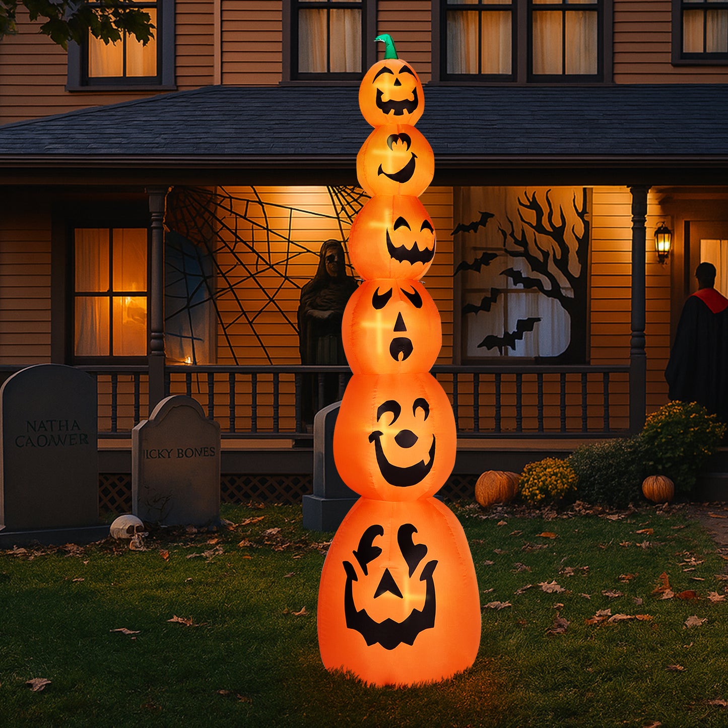 US Local 9FT Halloween Inflatable Stacked Pumpkins, Blow up 6 Pumpkins Inflatable with Built-in LED Lights Outdoor Decorations Large Party Yard Decoration
