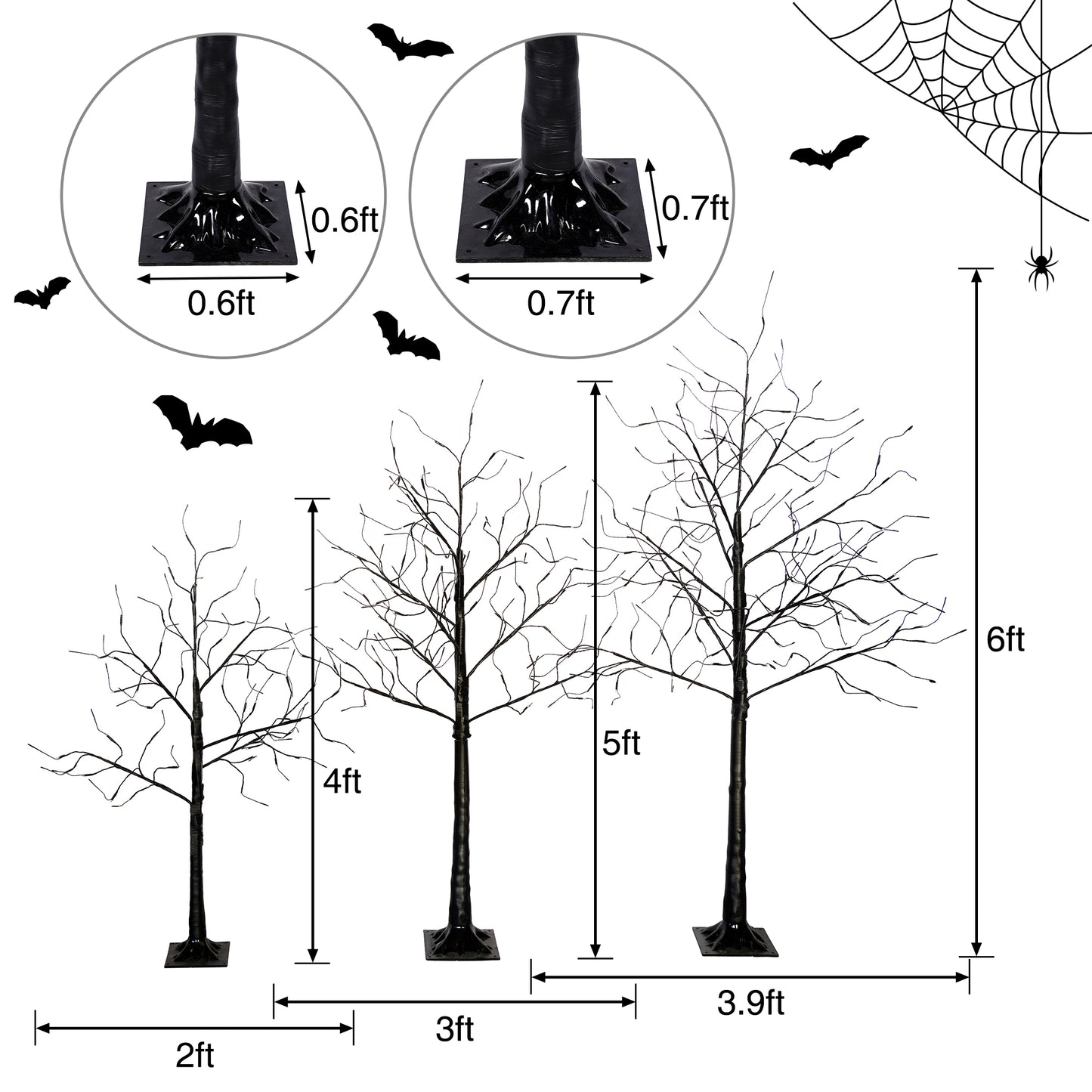 US Local 3 Pac Halloween Spooky Tree with Purple Lights, 4FT 5FT and 6FT, Lighted Black Tree for Halloween Decoration