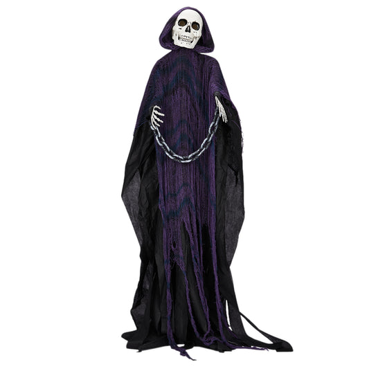 US Local 6ft Halloween Decorations Outdoor Life Size Animatronics Grim Reaper with Chain, Sound-Actived Party Decor with Creepy Sound , Scary Haunted House Props for Garden Yard Lawn