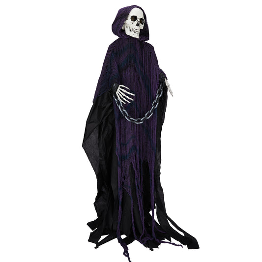 US Local 6ft Halloween Decorations Outdoor Life Size Animatronics Grim Reaper with Chain, Sound-Actived Party Decor with Creepy Sound , Scary Haunted House Props for Garden Yard Lawn