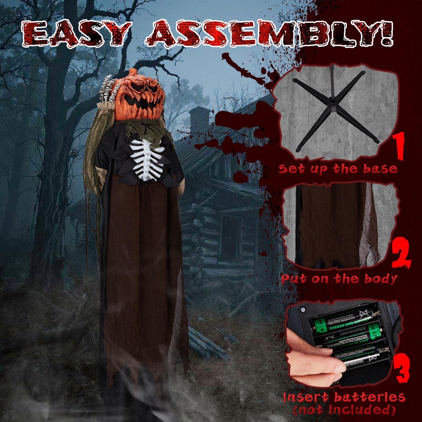 US Local 5.6ft Halloween Decorations Outdoor Life Size Animatronics Ghost with Pumpkin Head, Sound-Actived Party Decor with Creepy Sound , Scary Haunted House Props for Garden Yard Lawn
