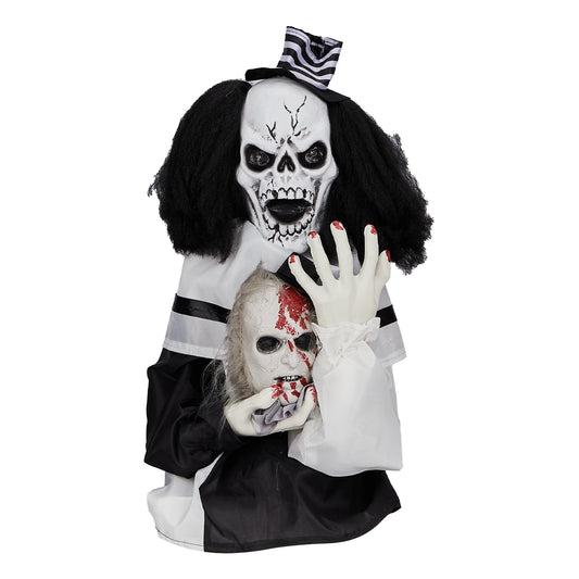 US Local 1.8ft Halloween Decoration Scary Clown, Sound-Actived Party Decor with Creepy Sound , Scary Haunted House Props for Indoor Party Home Table Garden Yard Lawn