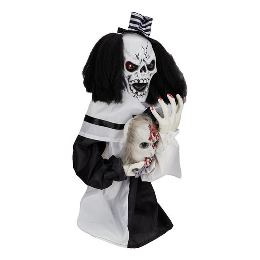 US Local 1.8ft Halloween Decoration Scary Clown, Sound-Actived Party Decor with Creepy Sound , Scary Haunted House Props for Indoor Party Home Table Garden Yard Lawn