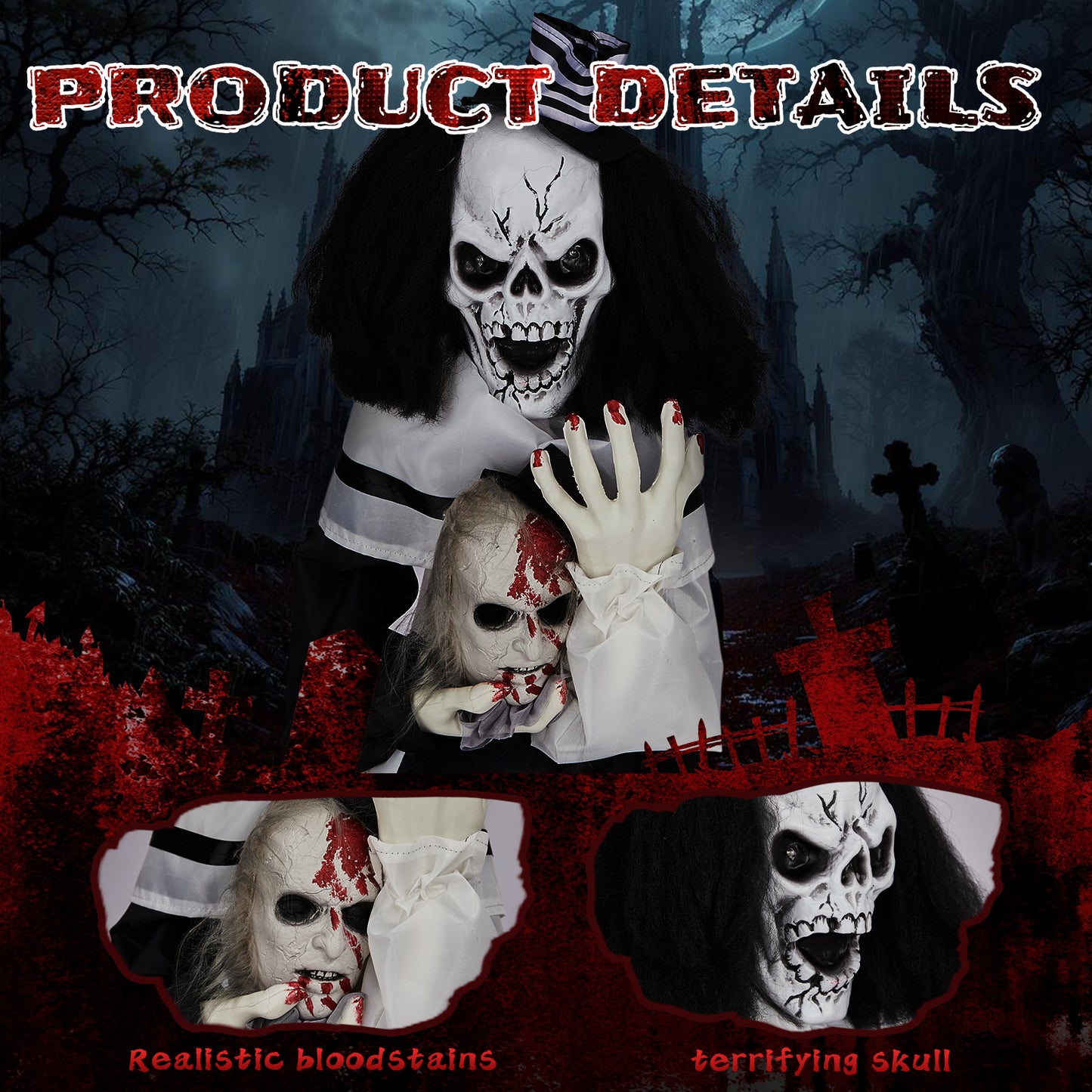 US Local 1.8ft Halloween Decoration Scary Clown, Sound-Actived Party Decor with Creepy Sound , Scary Haunted House Props for Indoor Party Home Table Garden Yard Lawn