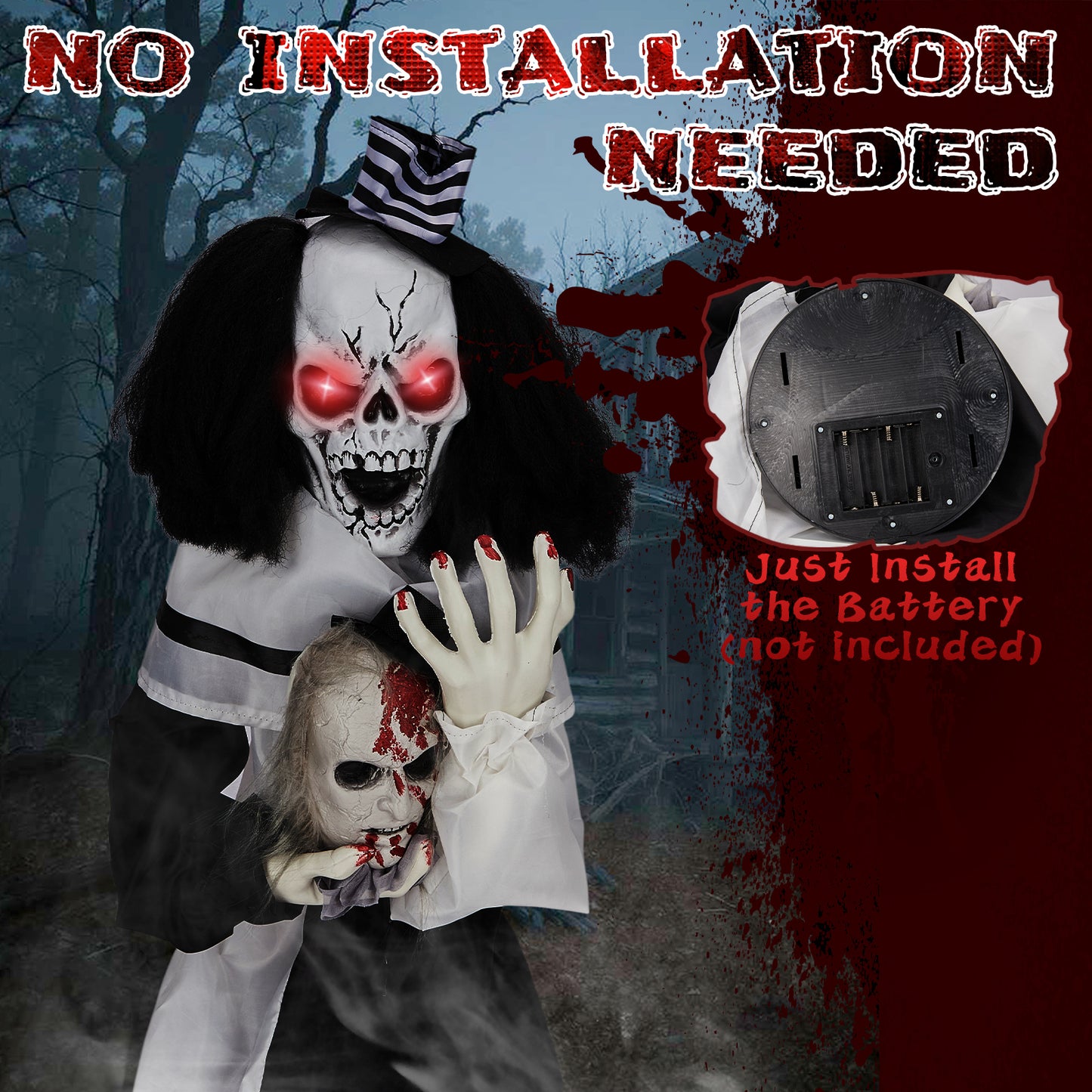 US Local 1.8ft Halloween Decoration Scary Clown, Sound-Actived Party Decor with Creepy Sound , Scary Haunted House Props for Indoor Party Home Table Garden Yard Lawn