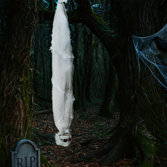 US Local 3ft Halloween Animated Hanging Cocoon Corpse Decoration, Dead Body Prop with Motion & Horror Scream, Haunted House Indoor and Outdoor Decorations, Creepy Tree Hanging Decor