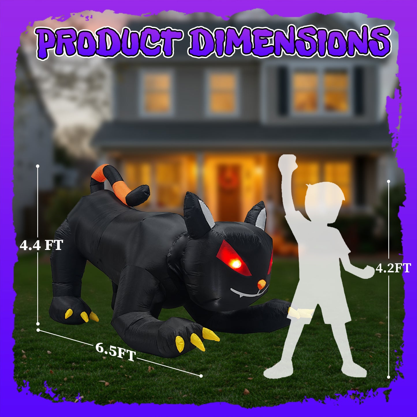 US Local 6.5 FT Halloween Inflatables Animated Black Cat with Shakable Head, Outdoor Decorations Blow Up Yard Decor with Built-in LEDs for Indoor Party Garden Lawn Decor
