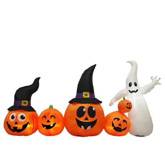 US Local 8FT Long Halloween Inflatables Pumpkins Ghost Outdoor Decorations, Blow Up Yard Decoration with Built-in LEDs Lighted for Lawn Garden Outside Indoor Decor