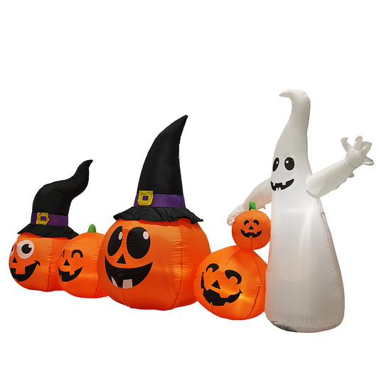 US Local 8FT Long Halloween Inflatables Pumpkins Ghost Outdoor Decorations, Blow Up Yard Decoration with Built-in LEDs Lighted for Lawn Garden Outside Indoor Decor