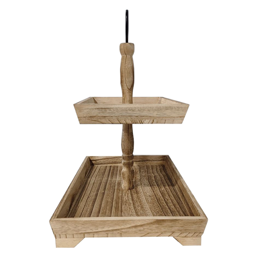 UK Local Farmhouse Tiered Tray Stand: Rustic Wood 2 Tier Serving Tray Decor Two Rectangle Wooden for Kitchen Counter Centerpieces Coffee Bar Easter Fall Halloween Thanksgiving Christmas Decors