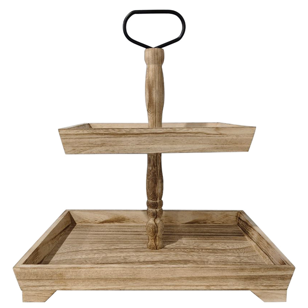 UK Local Farmhouse Tiered Tray Stand: Rustic Wood 2 Tier Serving Tray Decor Two Rectangle Wooden for Kitchen Counter Centerpieces Coffee Bar Easter Fall Halloween Thanksgiving Christmas Decors