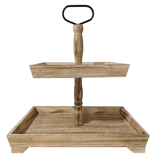 UK Local Farmhouse Tiered Tray Stand: Rustic Wood 2 Tier Serving Tray Decor Two Rectangle Wooden for Kitchen Counter Centerpieces Coffee Bar Easter Fall Halloween Thanksgiving Christmas Decors