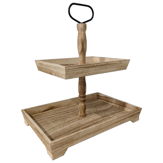 UK Local Farmhouse Tiered Tray Stand: Rustic Wood 2 Tier Serving Tray Decor Two Rectangle Wooden for Kitchen Counter Centerpieces Coffee Bar Easter Fall Halloween Thanksgiving Christmas Decors