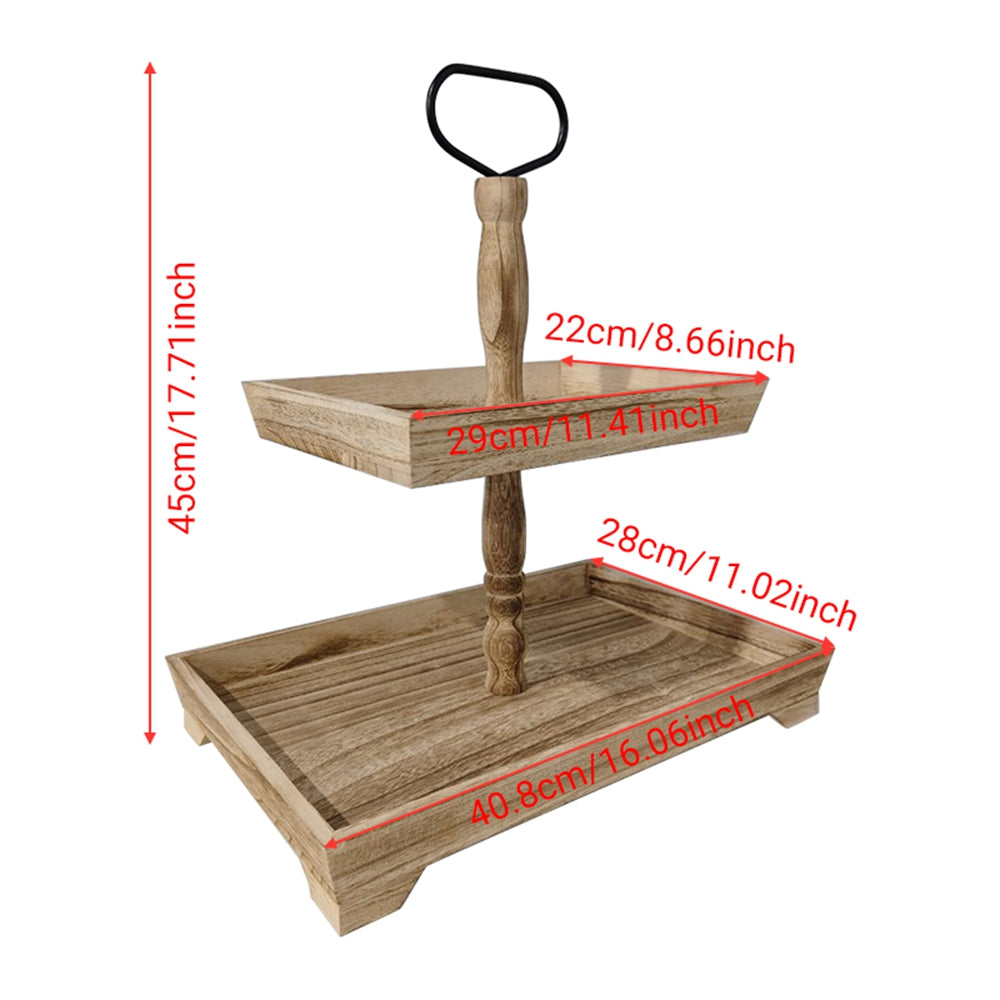 UK Local Farmhouse Tiered Tray Stand: Rustic Wood 2 Tier Serving Tray Decor Two Rectangle Wooden for Kitchen Counter Centerpieces Coffee Bar Easter Fall Halloween Thanksgiving Christmas Decors