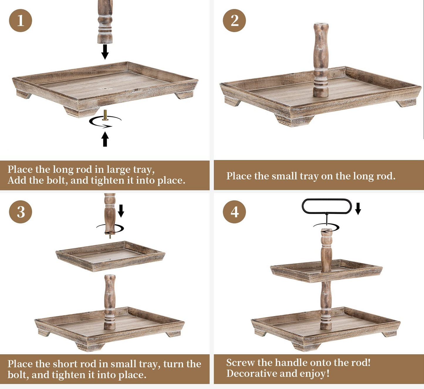 UK Local Farmhouse Tiered Tray Stand: Rustic Wood 2 Tier Serving Tray Decor Two Rectangle Wooden for Kitchen Counter Centerpieces Coffee Bar Easter Fall Halloween Thanksgiving Christmas Decors
