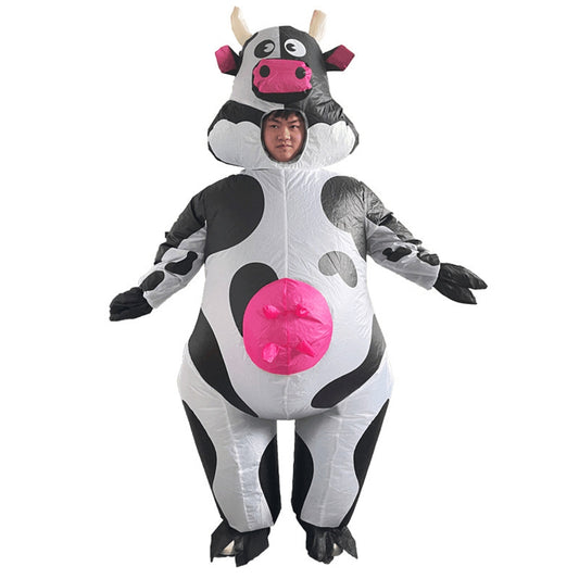 UK Local Inflatable Cow Costume - Vibrant Life-Size Cartoon Character Outfit for Halloween, Christmas, LARP Parties, Photography Props, and Stage Performances