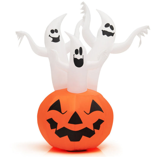 US Local 6ft Halloween Inflatable Ghost & Pumpkin Decoration - Colorful Rotating Flame Light, 190T Waterproof Polyester for Yard/Outdoor