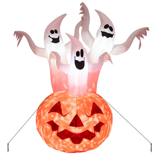 US Local 6ft Halloween Inflatable Ghost & Pumpkin Decoration - Colorful Rotating Flame Light, 190T Waterproof Polyester for Yard/Outdoor