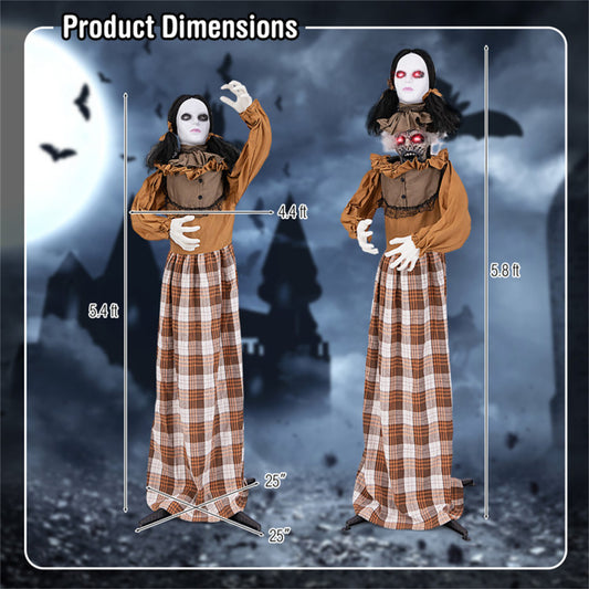 US Local 5.4ft Halloween Animatronic Witch - Scary Pop-Up Head, Sound/Button Activation, 4 Flashing Red Eyes & Screeching Laugh