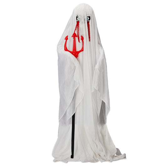 US Local 4.3ft Halloween Decorations Outdoor Life Size Animatronics Ghost with Trident, Sound-Actived Party Decor with Green Lights and Creepy Sound, Scary Haunted House Props for Garden Yard Lawn