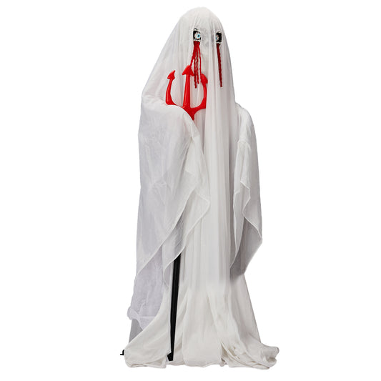 US Local 4.3ft Halloween Decorations Outdoor Life Size Animatronics Ghost with Trident, Sound-Actived Party Decor with Green Lights and Creepy Sound, Scary Haunted House Props for Garden Yard Lawn