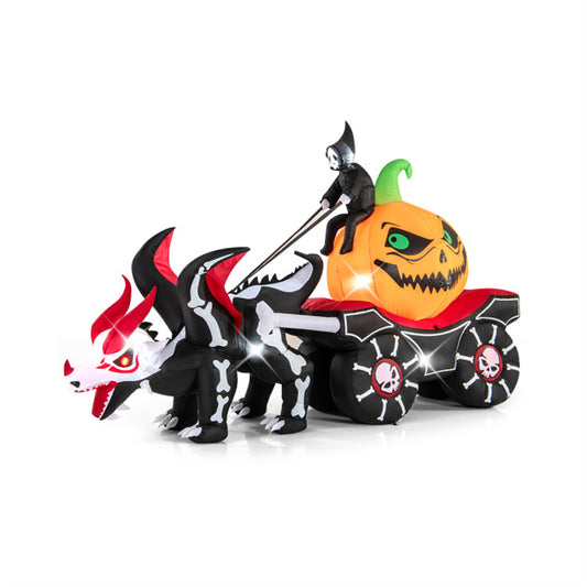 US Local 9 Feet Halloween Inflatable LED Lighted Carriage with Pumpkin and Skeleton Dragon