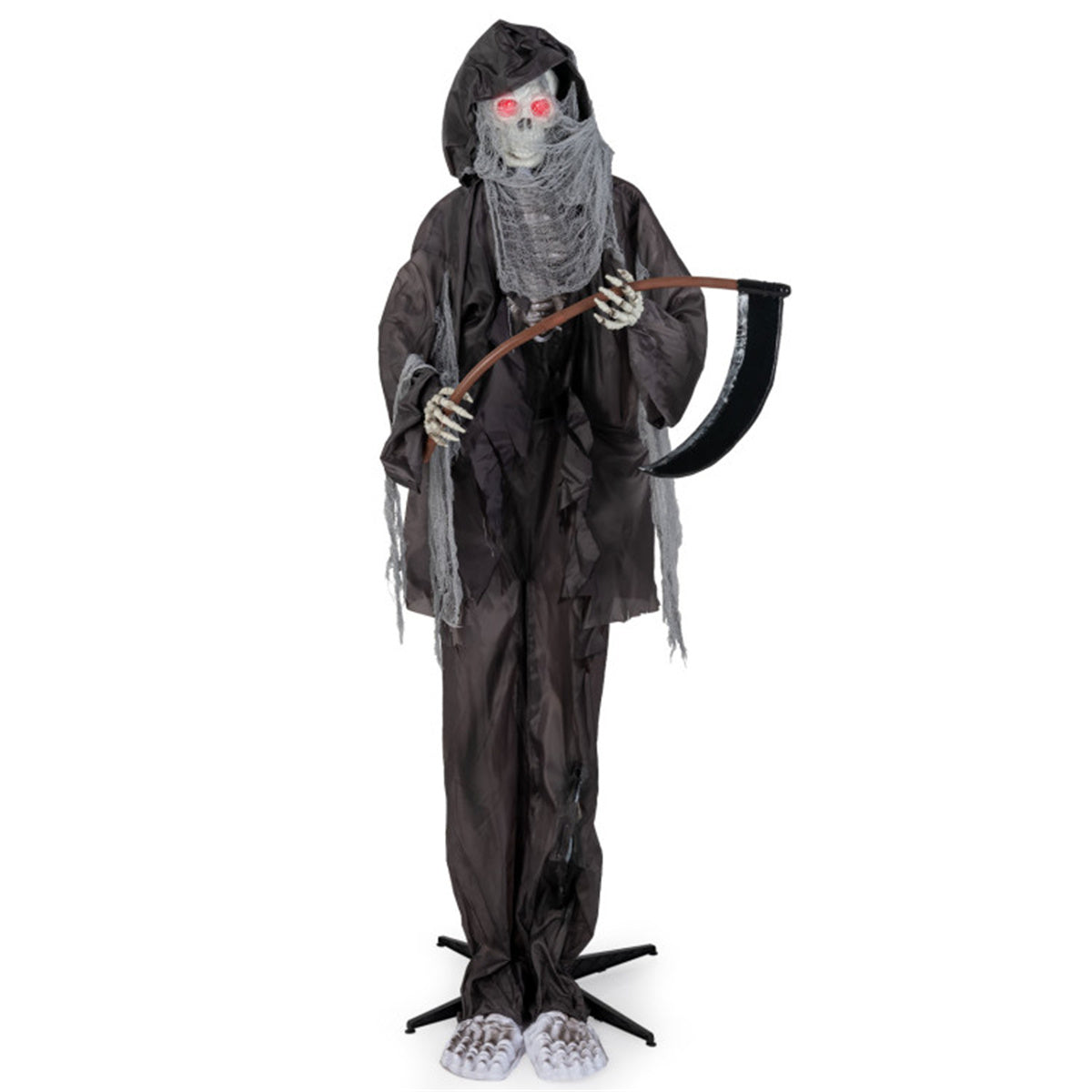 US Local 8.5ft Halloween Grim Reaper Decoration - Sound-Activated Design, Glowing Eyes, Tattered Garb & Sickle, Tool-Free Assembly