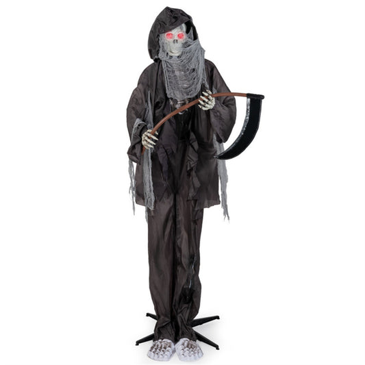 US Local 8.5ft Halloween Grim Reaper Decoration - Sound-Activated Design, Glowing Eyes, Tattered Garb & Sickle, Tool-Free Assembly