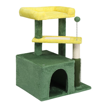 US Local 27.5in Cat Tree, Multi-level Cat Tower with Cat Scratching Post and Pad, Cozy Cat Condo, Padded Top Bed for Kittens and Indoor Cats, Yellow & Green