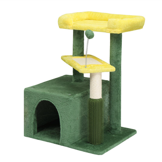 US Local 27.5in Cat Tree, Multi-level Cat Tower with Cat Scratching Post and Pad, Cozy Cat Condo, Padded Top Bed for Kittens and Indoor Cats, Yellow & Green