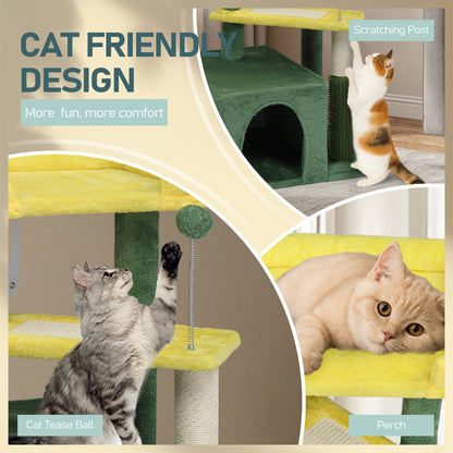 US Local 27.5in Cat Tree, Multi-level Cat Tower with Cat Scratching Post and Pad, Cozy Cat Condo, Padded Top Bed for Kittens and Indoor Cats, Yellow & Green
