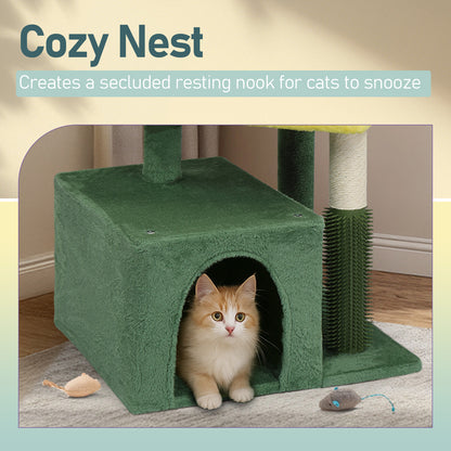 US Local 27.5in Cat Tree, Multi-level Cat Tower with Cat Scratching Post and Pad, Cozy Cat Condo, Padded Top Bed for Kittens and Indoor Cats, Yellow & Green