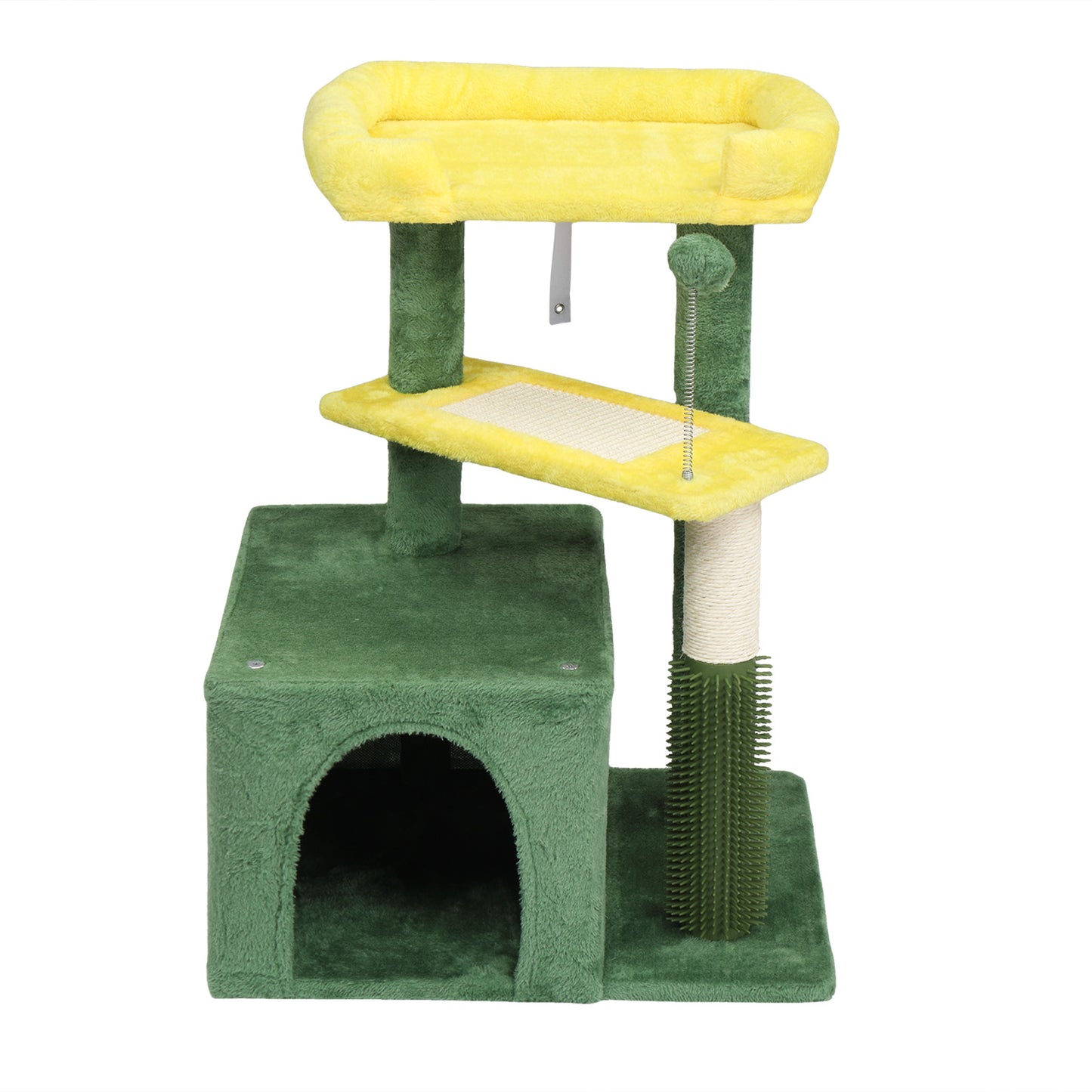US Local 27.5in Cat Tree, Multi-level Cat Tower with Cat Scratching Post and Pad, Cozy Cat Condo, Padded Top Bed for Kittens and Indoor Cats, Yellow & Green
