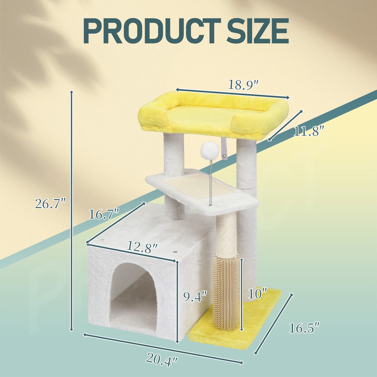 US Local 27.5in Cat Tree, Multi-level Cat Tower with Cat Scratching Post and Pad, Cozy Cat Condo, Padded Top Bed for Kittens and Indoor Cats, Yellow & White