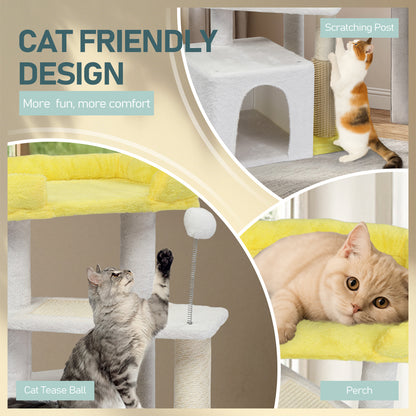 US Local 27.5in Cat Tree, Multi-level Cat Tower with Cat Scratching Post and Pad, Cozy Cat Condo, Padded Top Bed for Kittens and Indoor Cats, Yellow & White