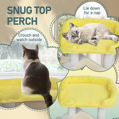 US Local 27.5in Cat Tree, Multi-level Cat Tower with Cat Scratching Post and Pad, Cozy Cat Condo, Padded Top Bed for Kittens and Indoor Cats, Yellow & White