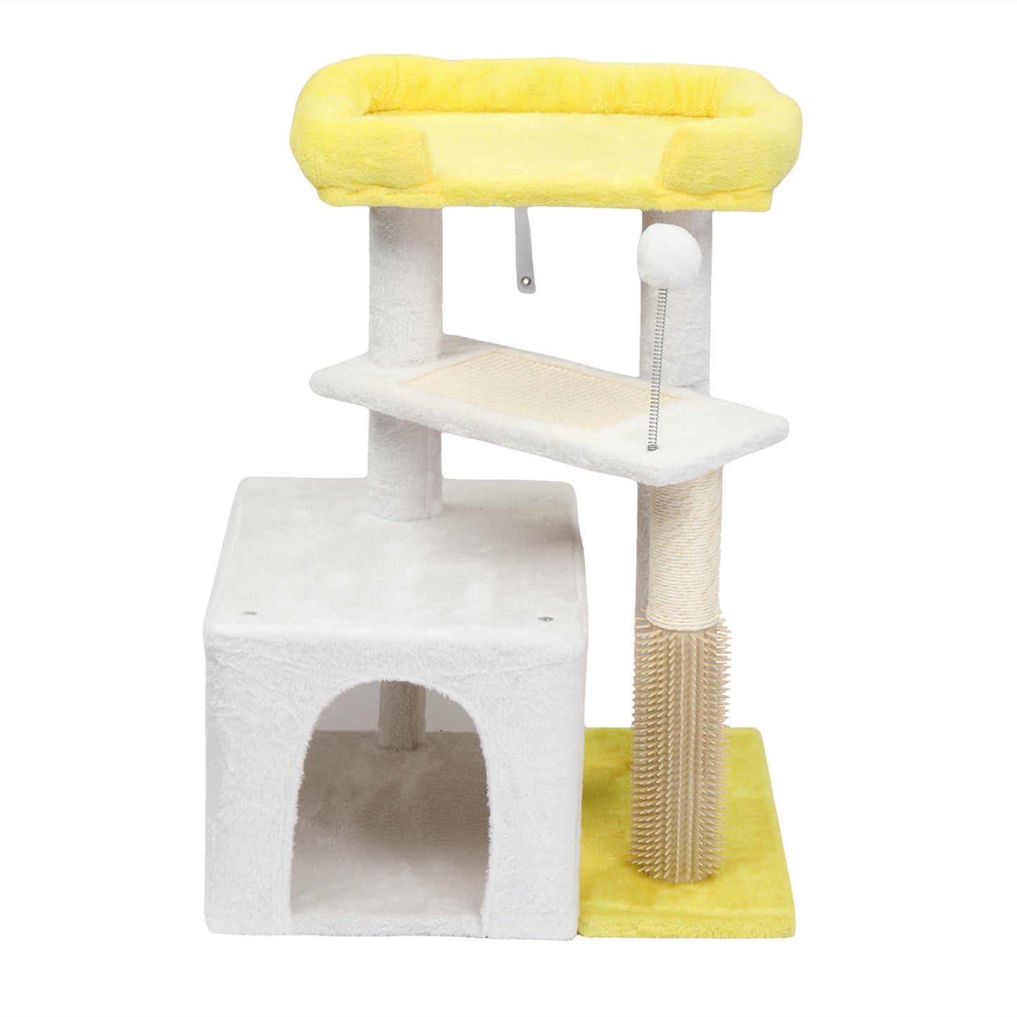 US Local 27.5in Cat Tree, Multi-level Cat Tower with Cat Scratching Post and Pad, Cozy Cat Condo, Padded Top Bed for Kittens and Indoor Cats, Yellow & White